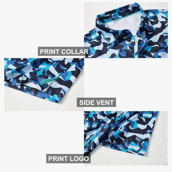 Maelreg Men's Golf Polo Blue Camo Shirt - Picture 3 of 8